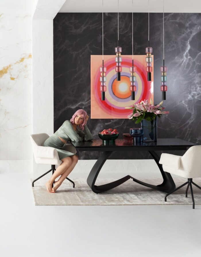 MASA EXTENSIBILA CU BLAT DE STICLA BELLAGIO 180 X95 CM
