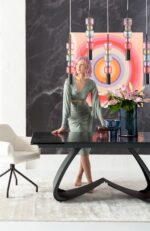 MASA EXTENSIBILA CU BLAT DE STICLA BELLAGIO 180 X95 CM