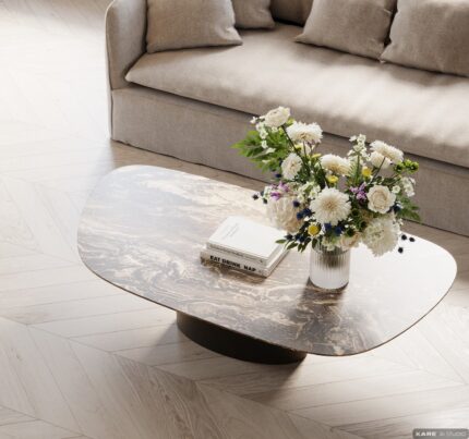 MASA DE CAFEA DIN STICLA OTEL SI CERAMICA 150X86 CM PASO