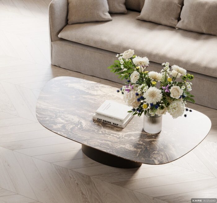 MASA DE CAFEA DIN STICLA OTEL SI CERAMICA 150X86 CM PASO