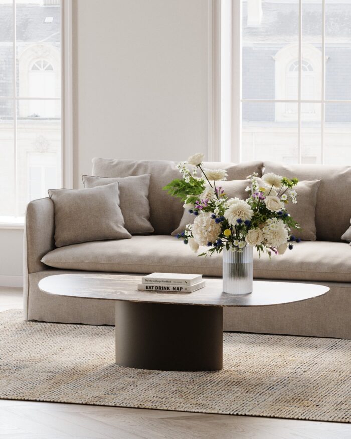 MASA DE CAFEA DIN STICLA OTEL SI CERAMICA 150X86 CM PASO